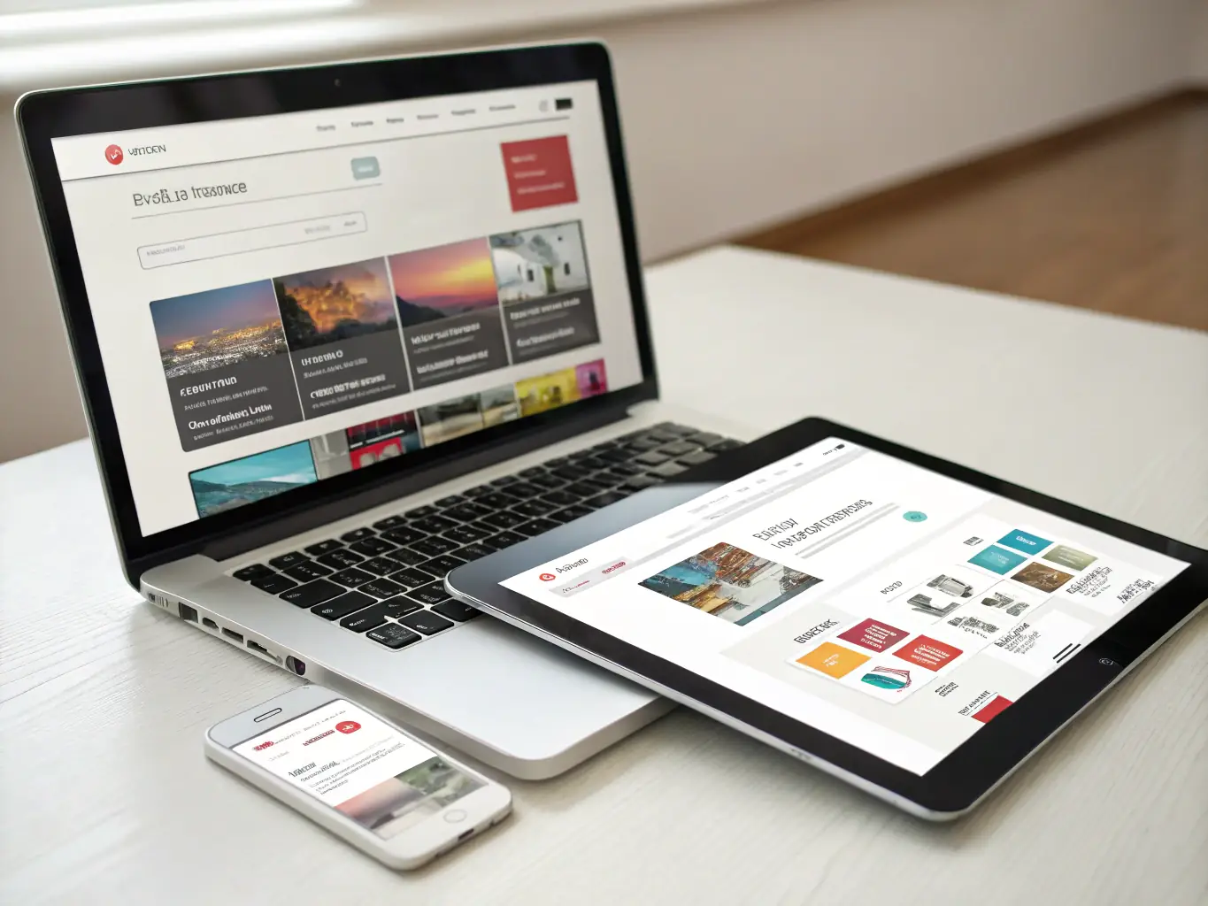 A modern landing page design displayed on a smartphone and laptop, featuring a clear headline, lead capture form, and trust badges, emphasizing mobile-first and ADA-compliant design for conversions.